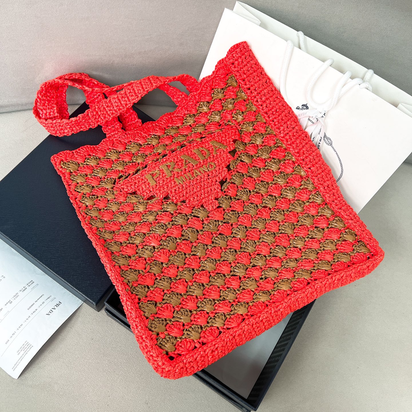 프라다 Prada 1BG393 크로셰 토트 백 38cm