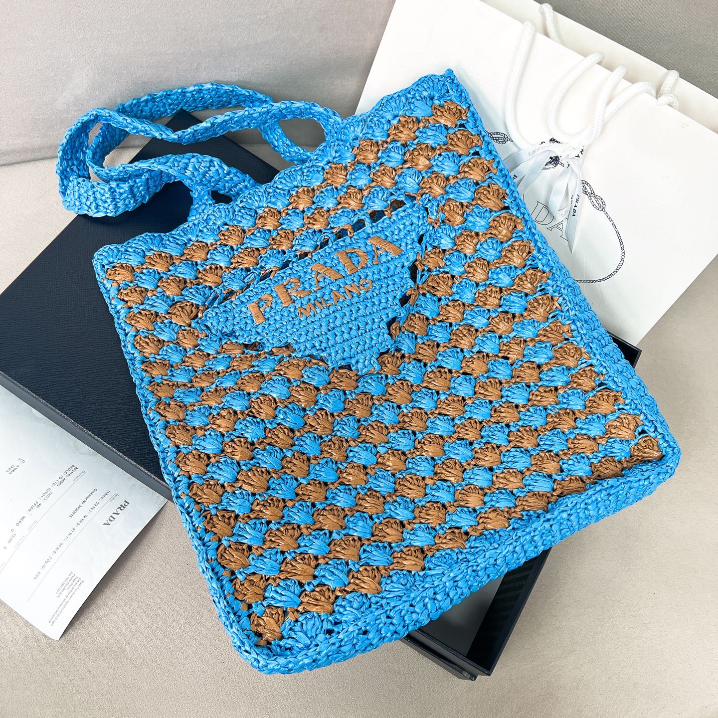 프라다 Prada 1BG393 크로셰 토트 백 38cm