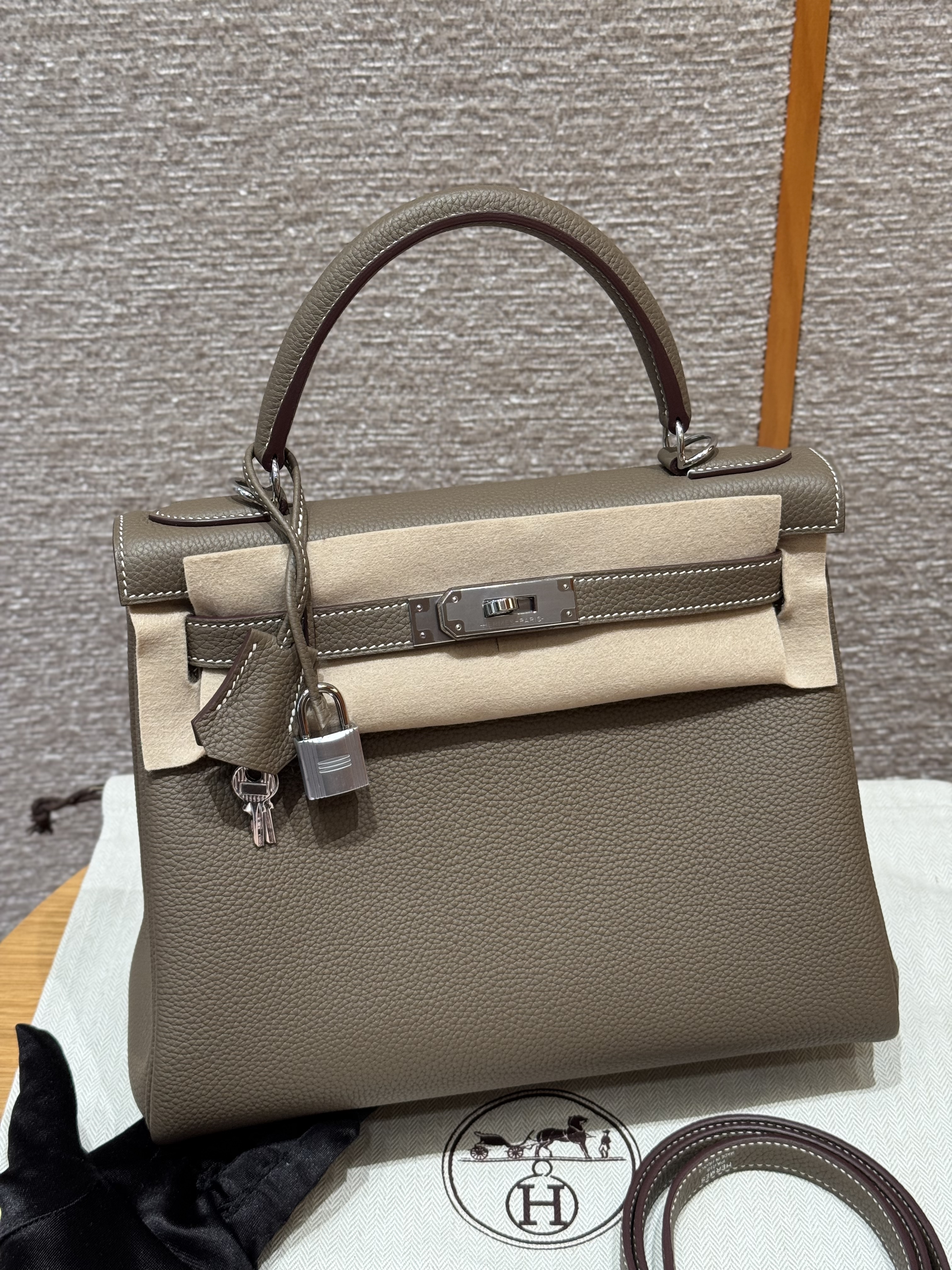 에르메스 Hermes Kelly 28cm Togo 18 Etoupe/silver