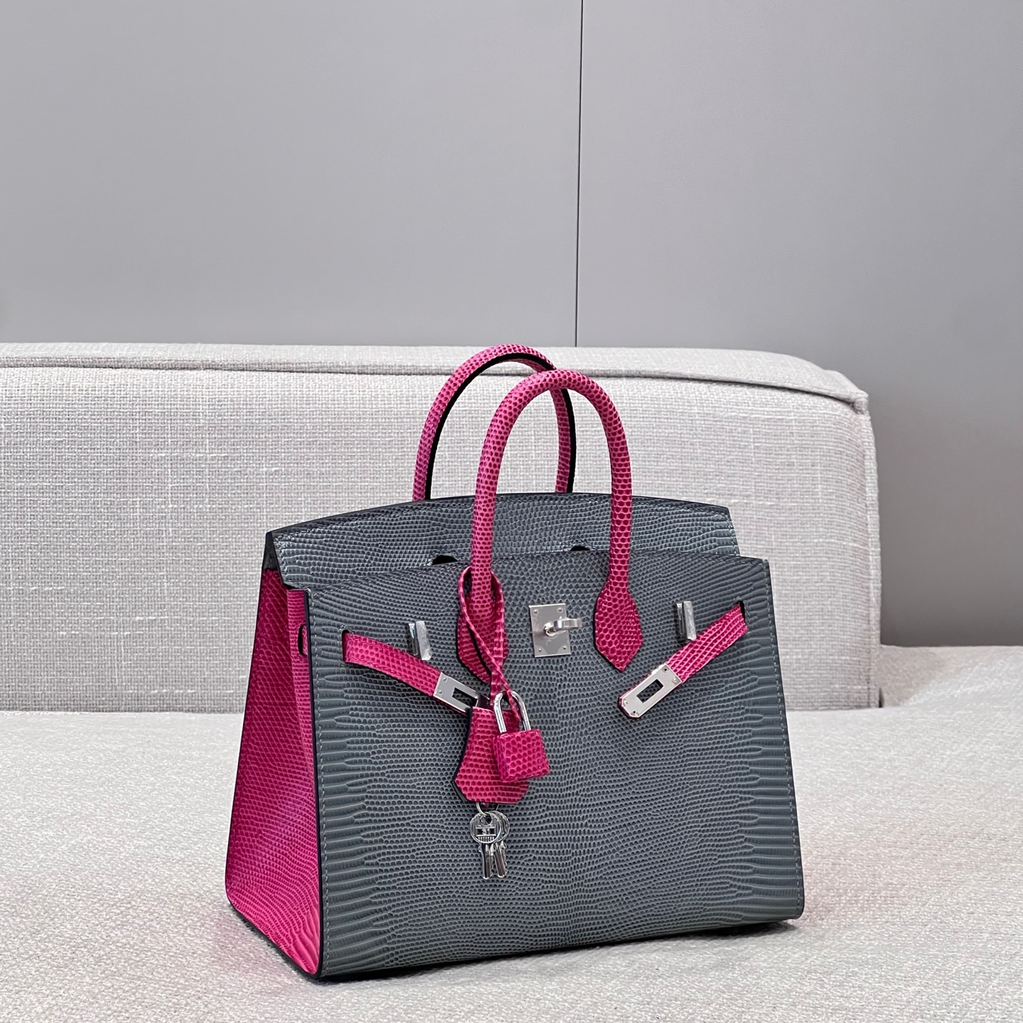 에르메스 Hermes Brikin 25cm Leather grey and 0D Rose Maxico/silver