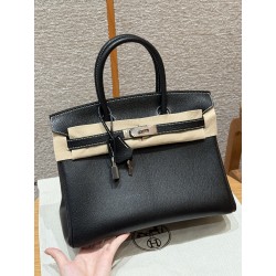 에르메스 Hermes Birkin 30cm Chèvre 89 Noir and 80 Girs perle/silver