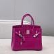 에르메스 Hermes Brikin 30cm France Hcp Alligator crocodile J5 Rose Scheherazade/silver