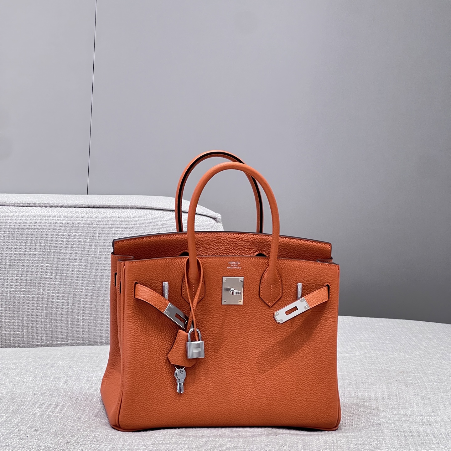 에르메스 Hermes Brikin 30cm Germany Leather 93 Orange/silver