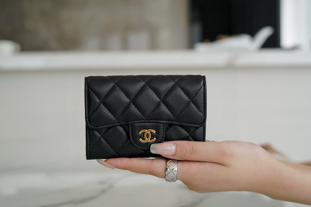 샤넬 Chanel Classic Flap Card Holder Black gold 11.5cm