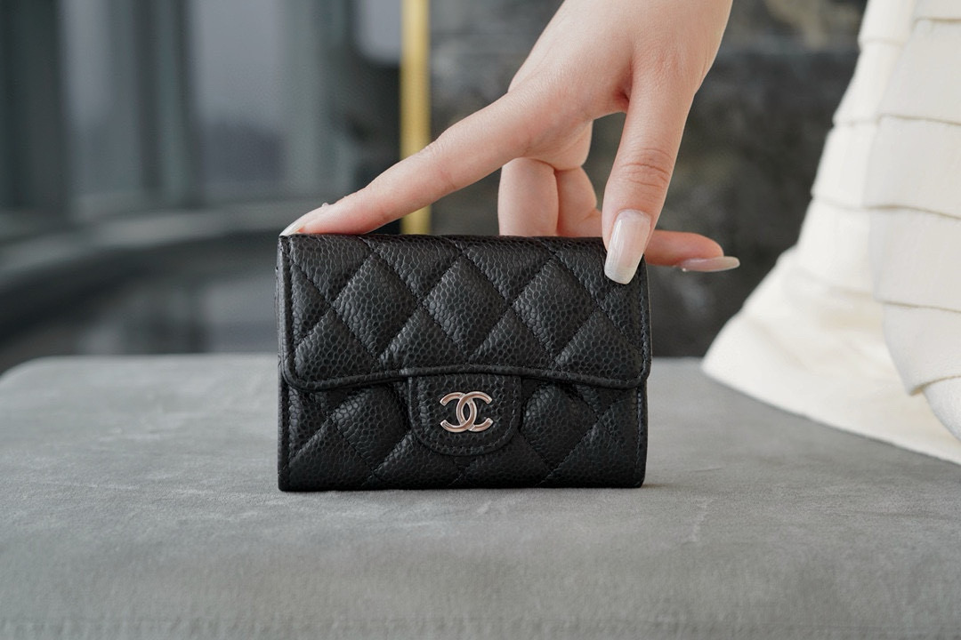 샤넬 Chanel Classic Flap Card Holder Black silver 11.5cm