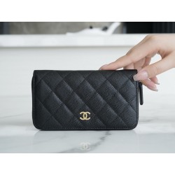 샤넬 Chanel Classic Long Zipped Wallet Black gold 15cm