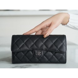 샤넬 Chanel Classic Long Flap Wallet Black silver 19.5cm