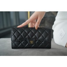 샤넬 Chanel Classic Long Flap Wallet Black gold 19.5cm