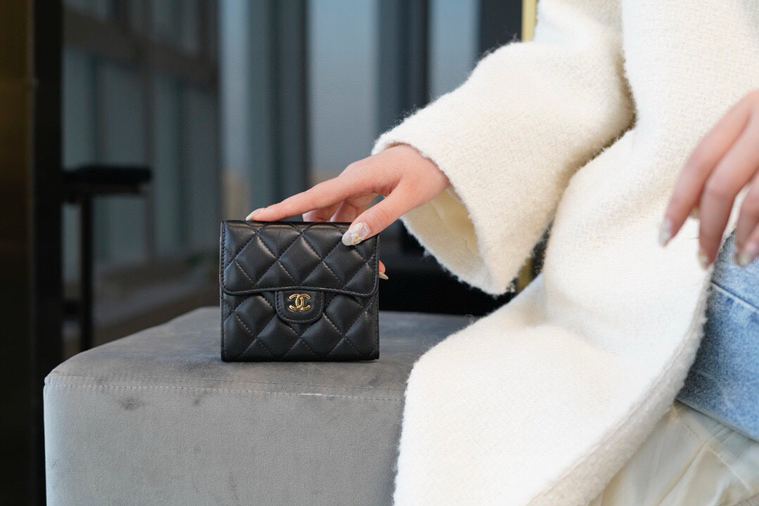 샤넬 Chanel Classic Small Flap Wallet Black gold 11.5cm