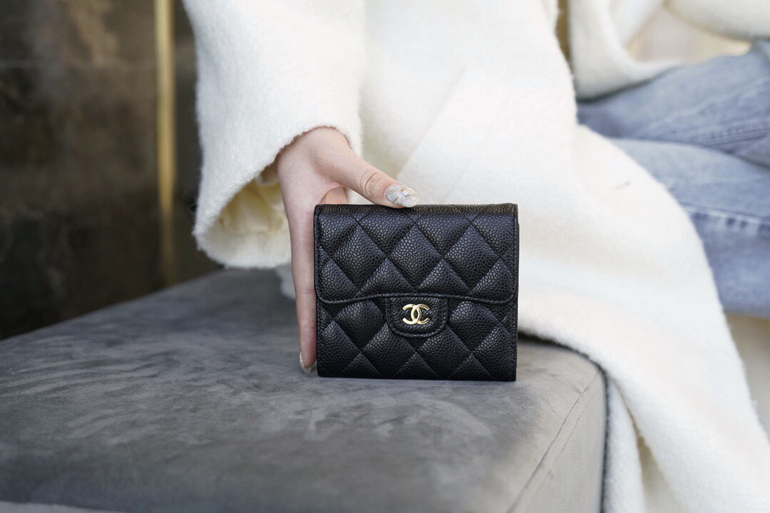 샤넬 Chanel Classic Small Flap Wallet Black gold 11.5cm
