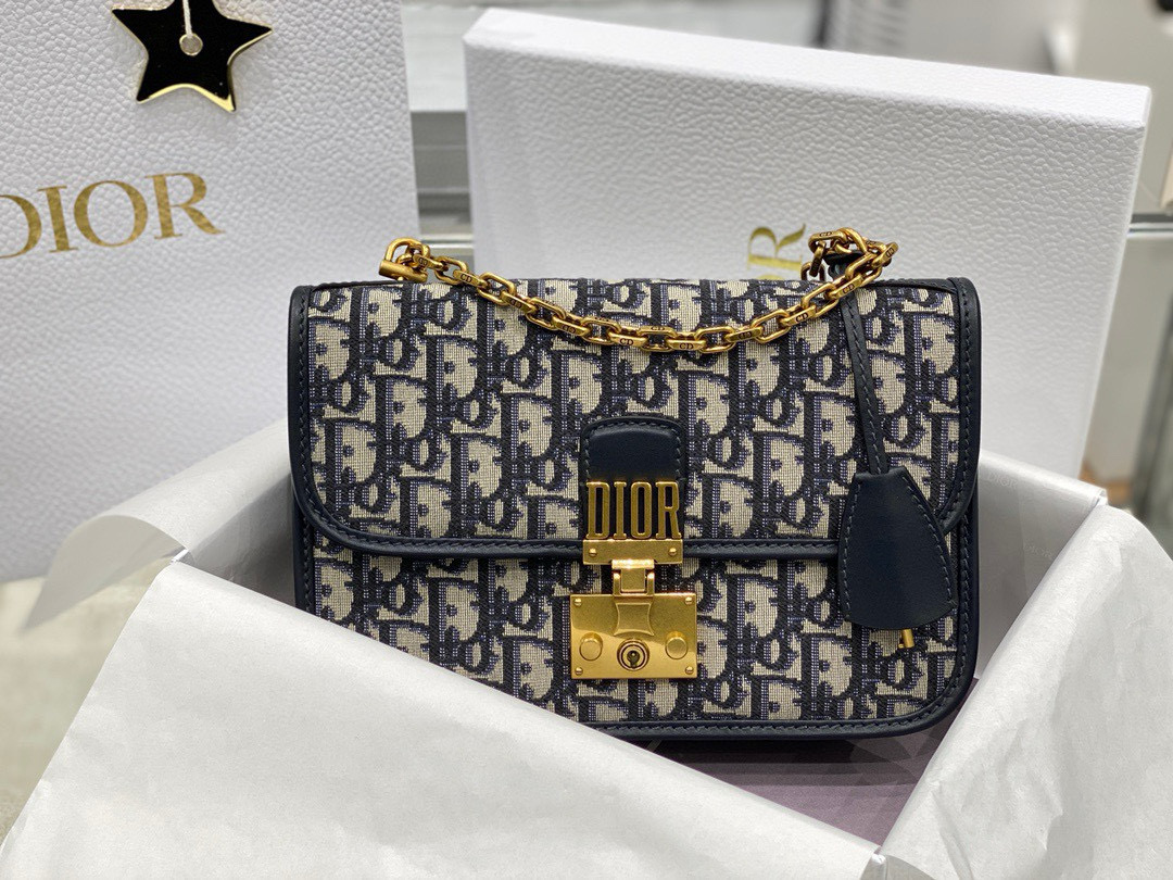 디올 Dior Addict Shoulder Bag Oblique Jacquard Blue 24cm