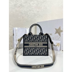 디올 Dior Small Dior Book Tote Oblique Jacquard Blue 26.5cm