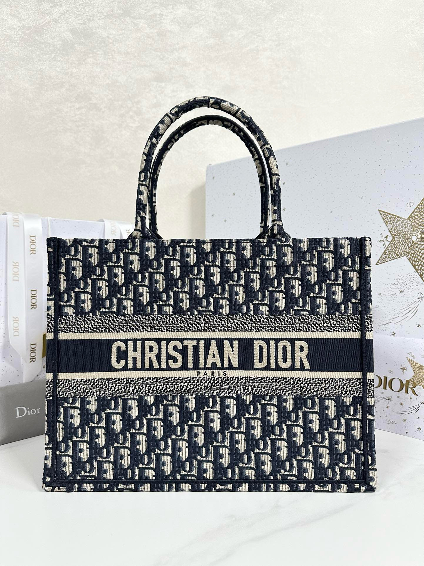 디올 Dior Medium Dior Book Tote Oblique Jacquard Blue 36.5cm