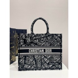 디올 Dior Large Dior Book Tote Black Plan de Paris Embroidery 41.5cm