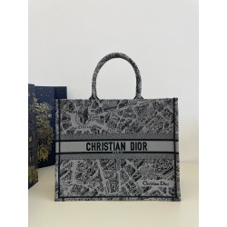 디올 Dior Large Dior Book Tote Grey Plan de Paris Embroidery 41.5cm