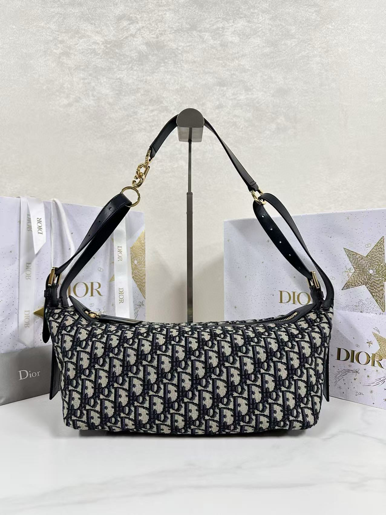 디올 Dior Medium D-Journey Bag Oblique Jacquard Blue  33cm