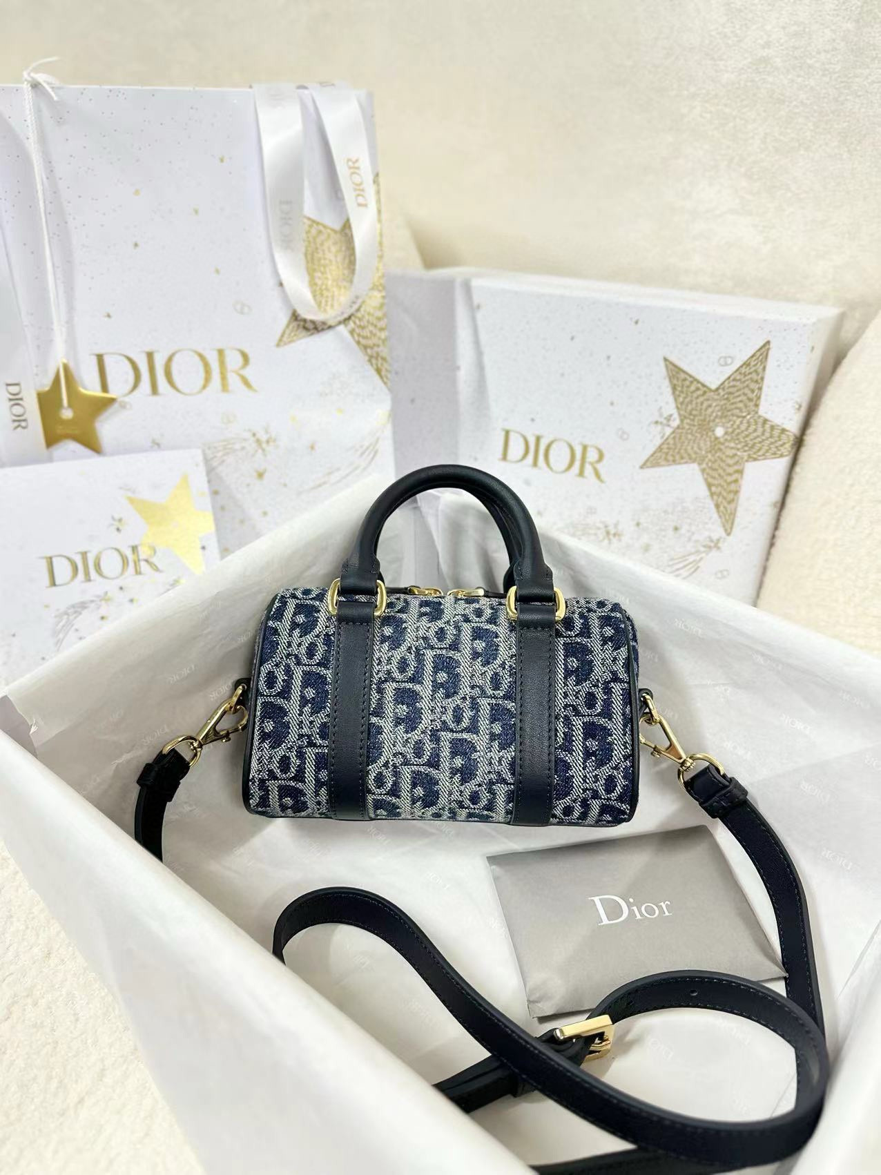 디올 Dior Groove 17 Nano Bag Blue Denim Oblique Jacquard 17cm