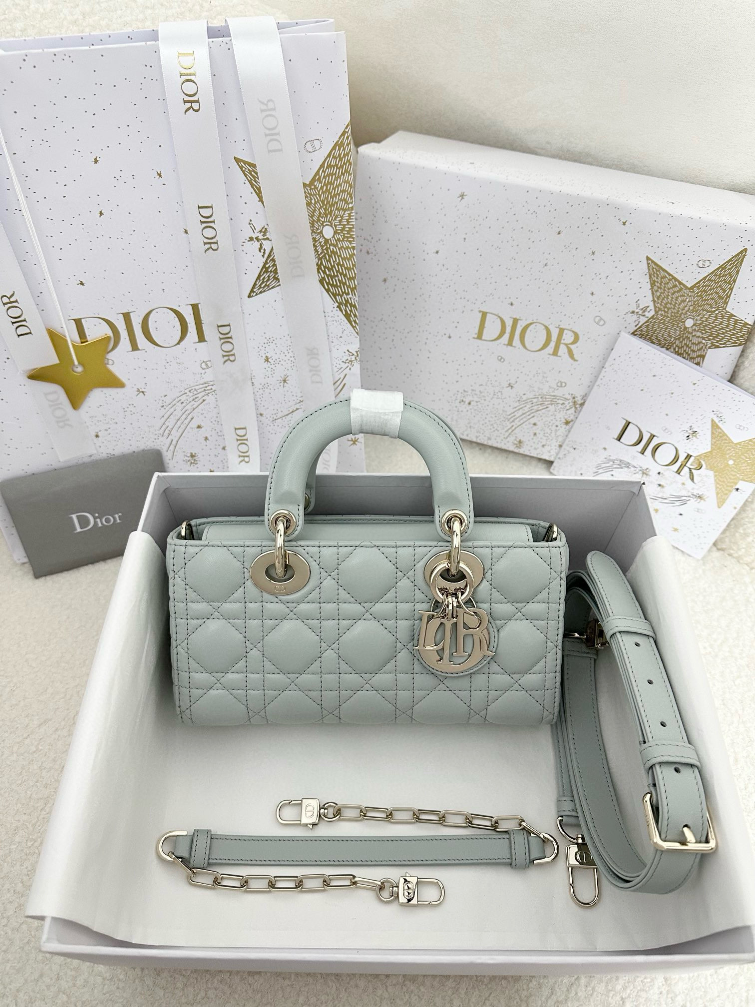 디올 Dior Small Lady D-Joy Bag Lake blue 22cm