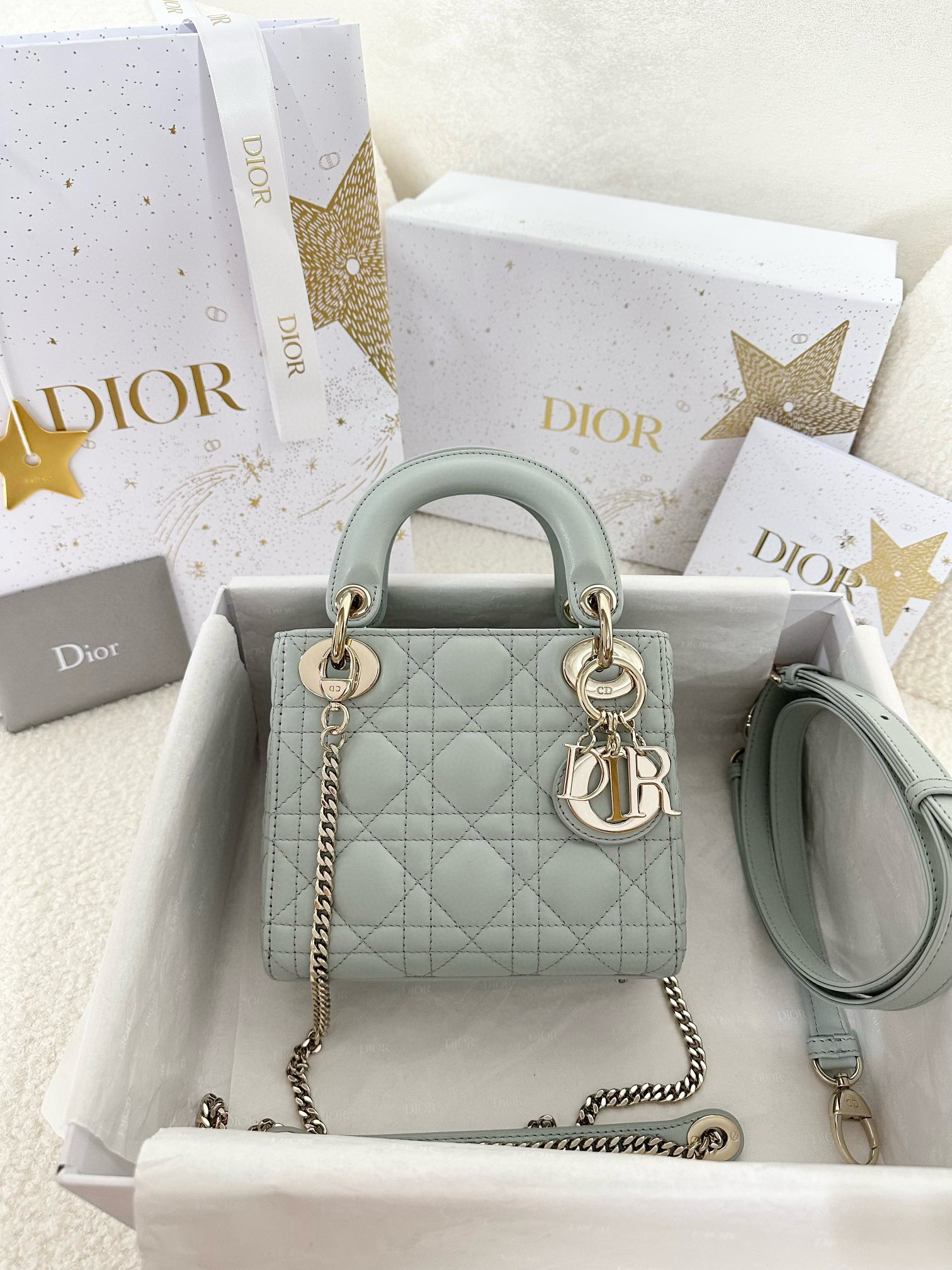 디올 Dior Mini Lady Dior Bag Lake blue 17cm