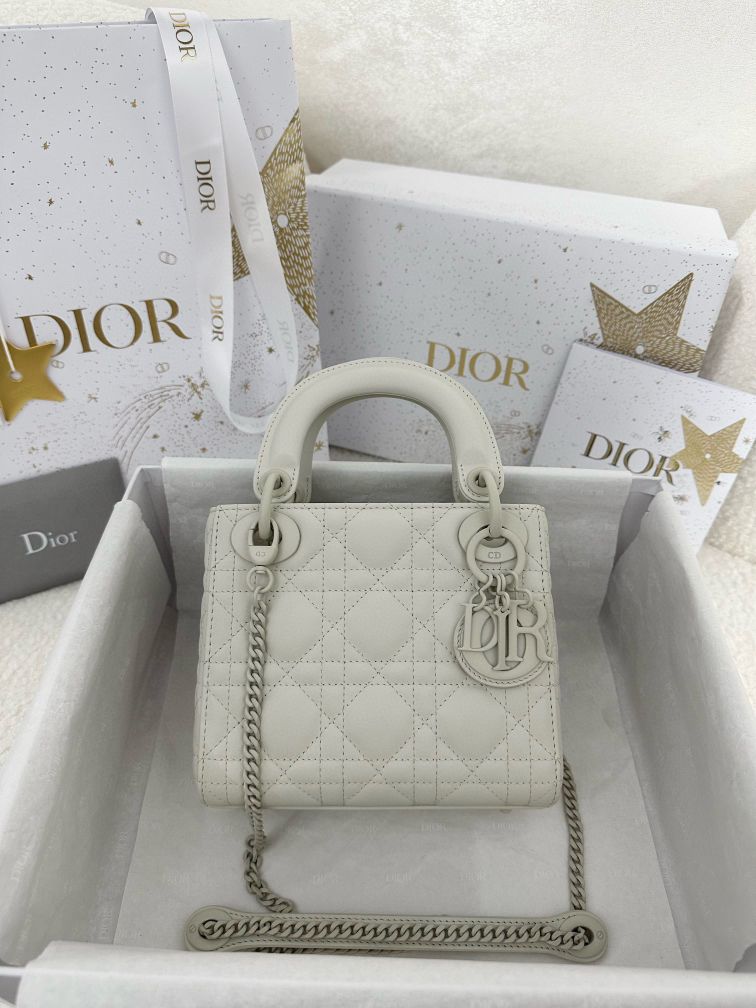 디올 Dior Mini Lady Dior Bag Rice grey 17cm