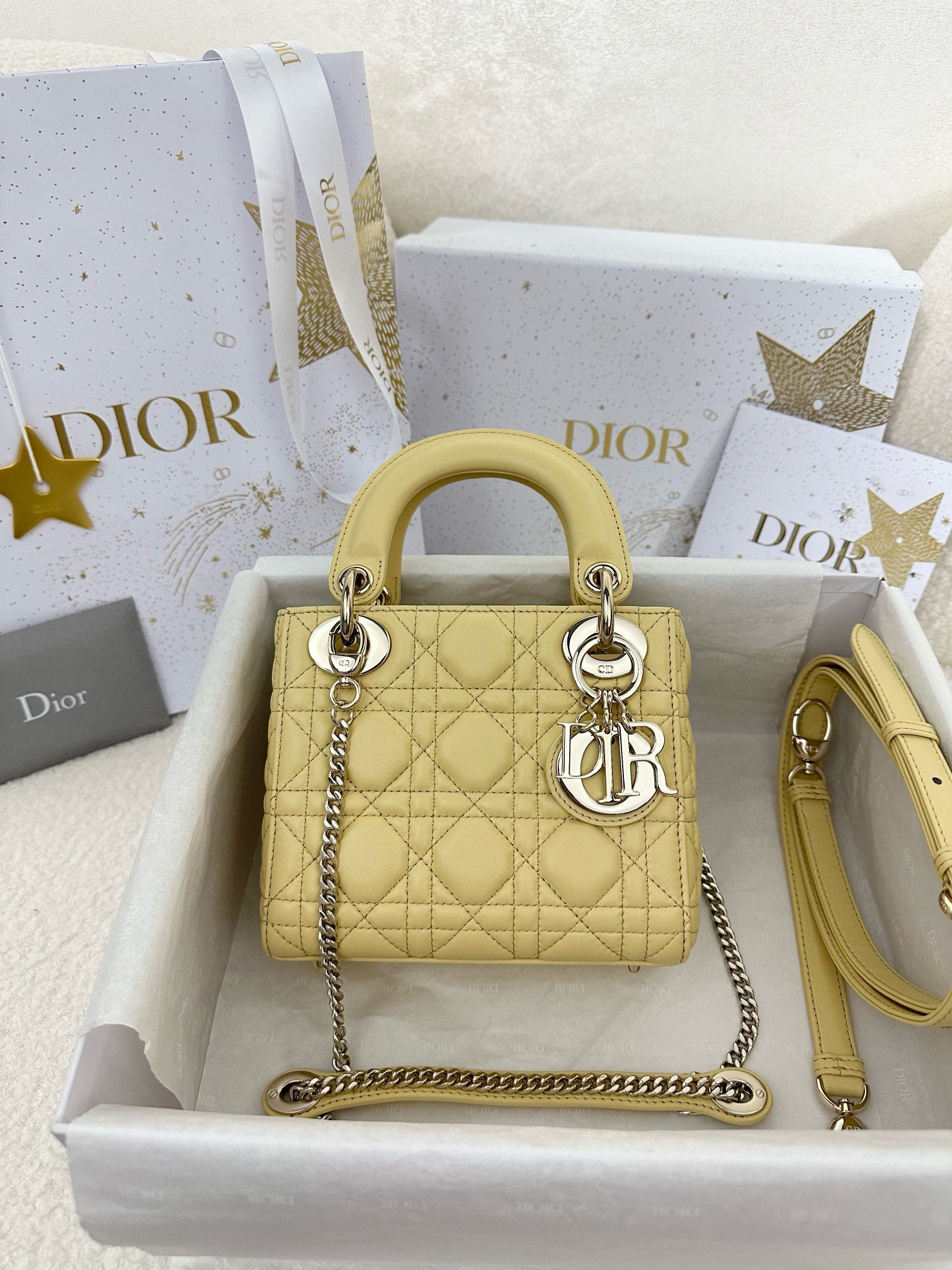 디올 Dior Mini Lady Dior Bag yellow 17cm