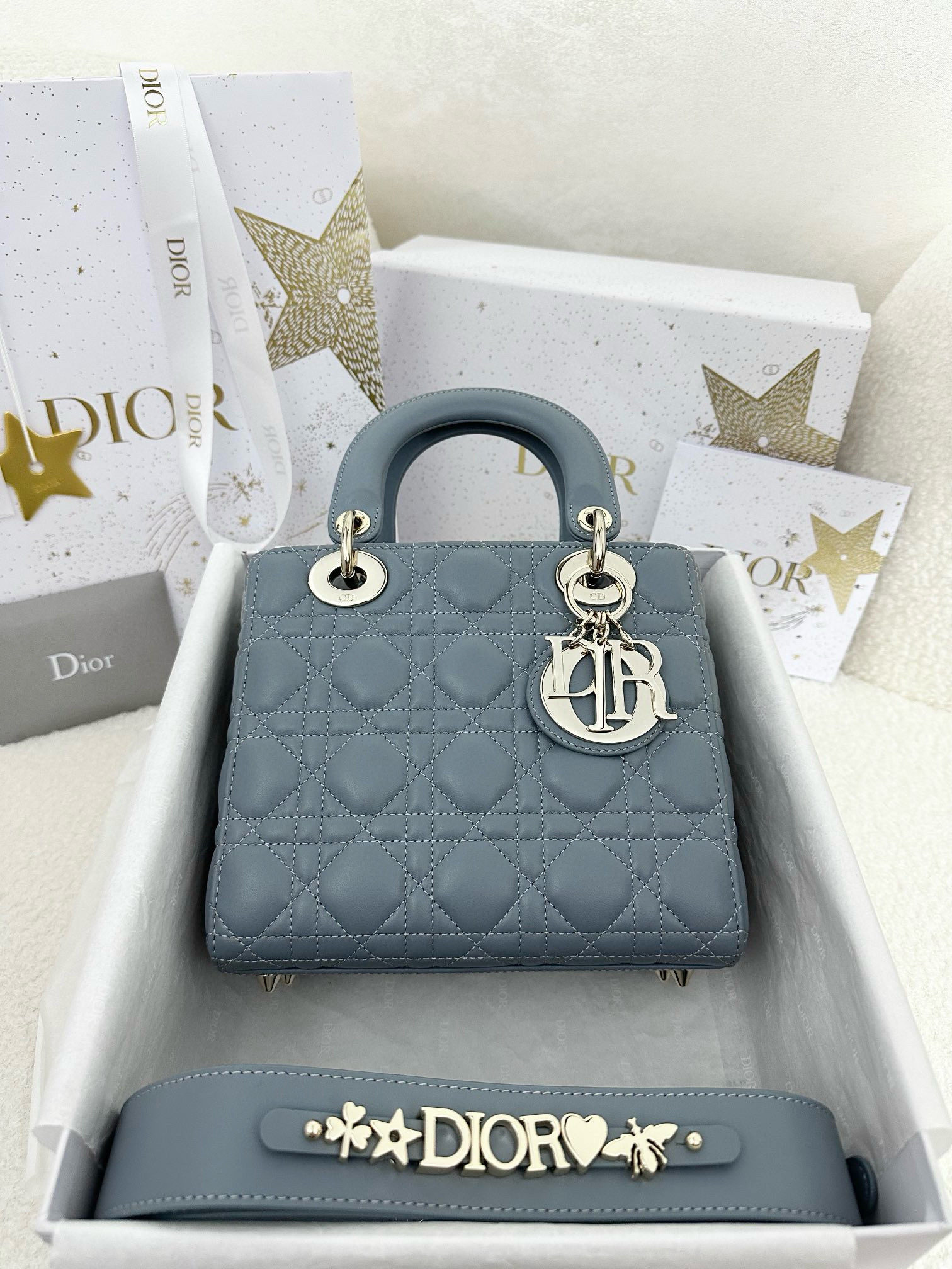 디올 Dior Small Lady Dior My ABCDior Bag Blue 20cm