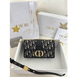 디올 Dior 30 Montaigne East-West Bag with Chain Oblique Jacquard Blue 21.5cm
