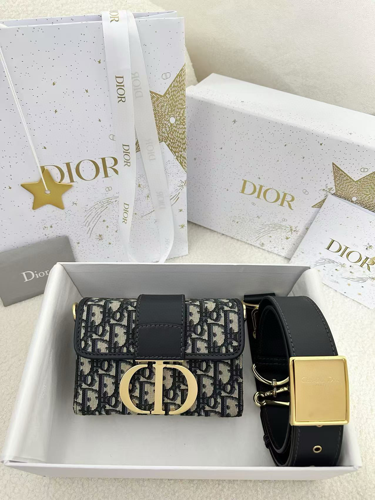 디올 Dior Mini 30 Montaigne Bag Oblique Jacquard Blue 17.5cm