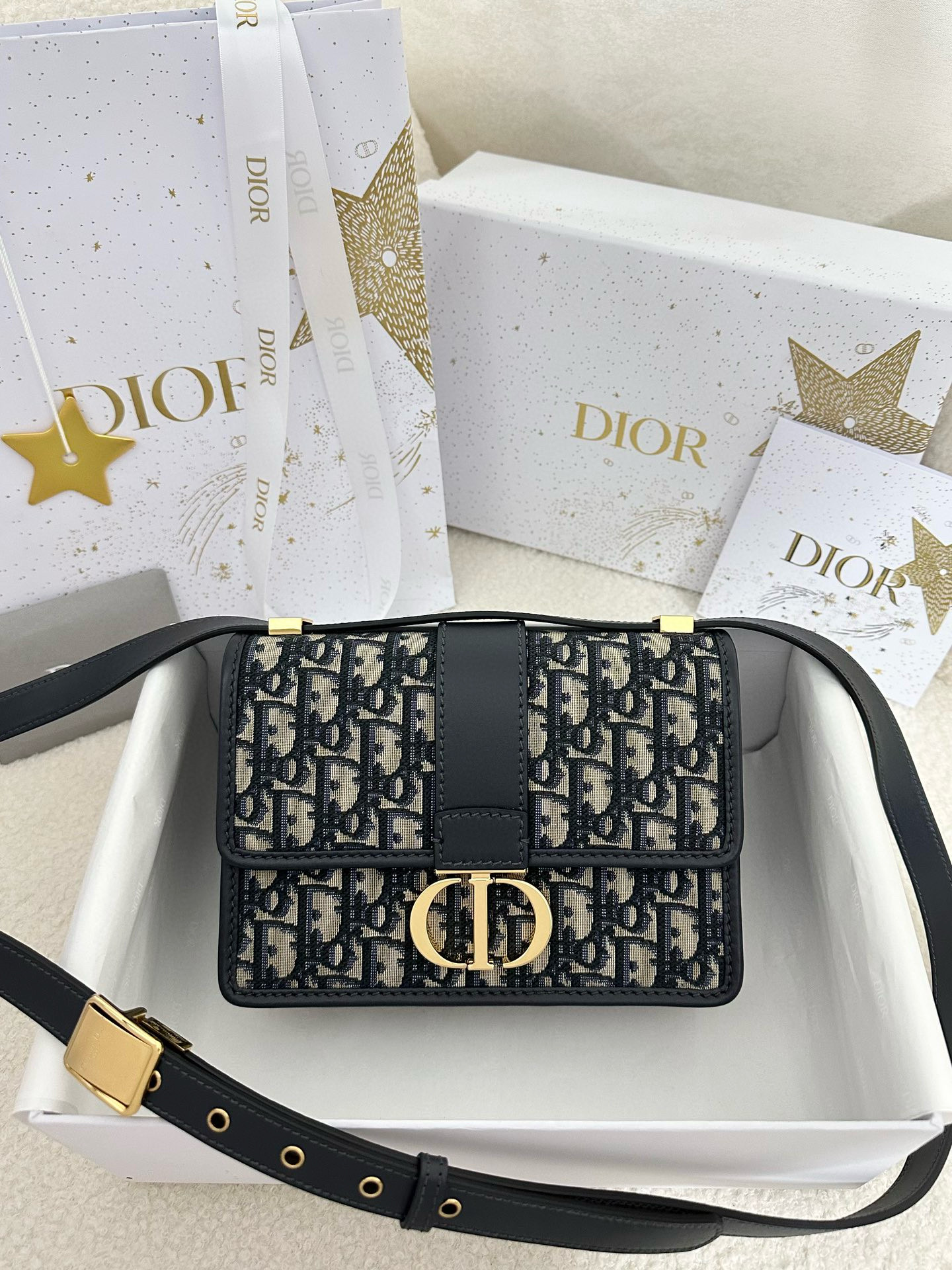 디올 Dior Small 30 Montaigne Bag Oblique Jacquard Blue 21cm