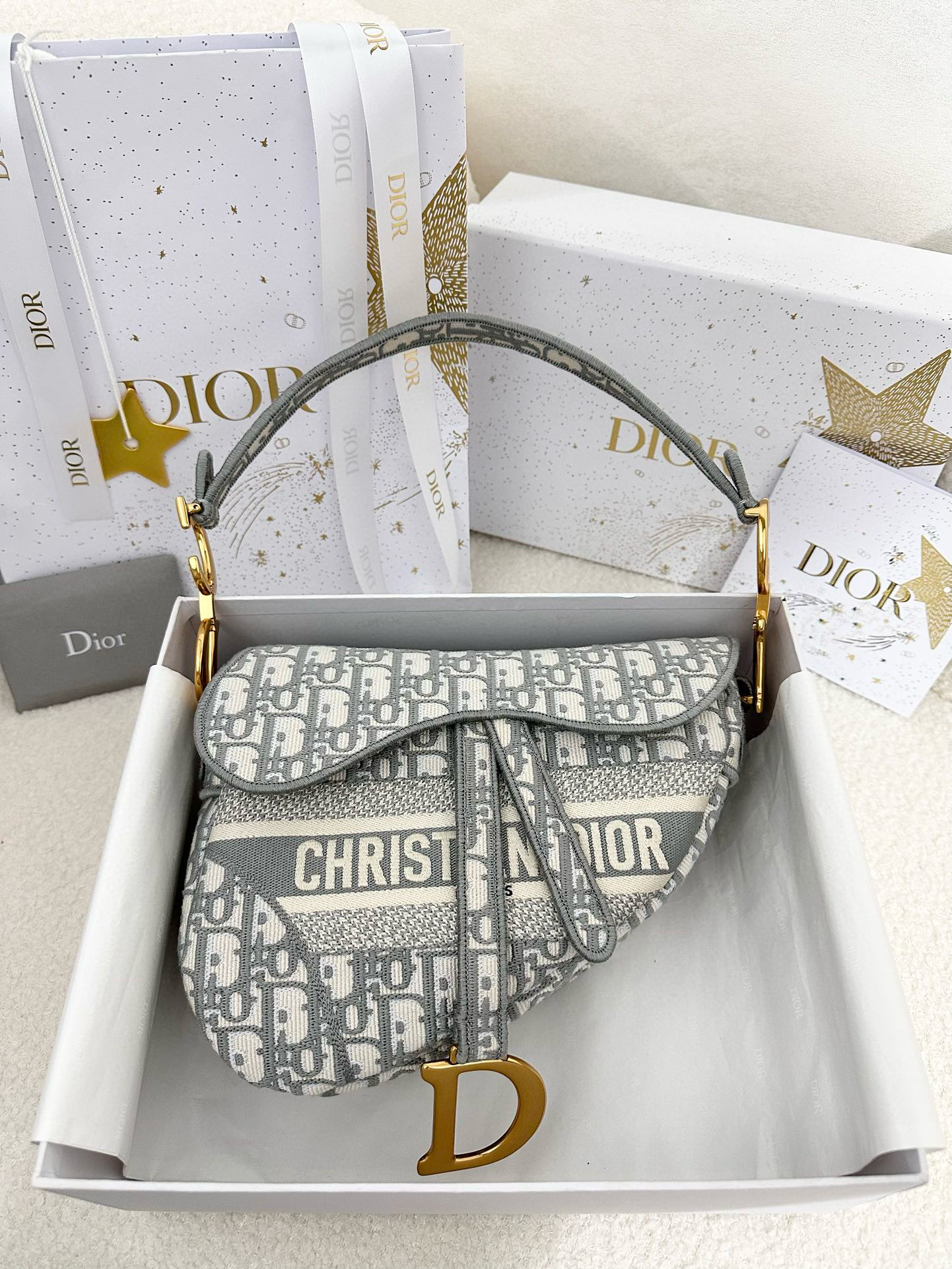 디올 Dior Saddle Bag Oblique Jacquard grey 25.5cm
