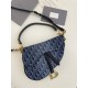디올 Dior Saddle Bag with Strap Blue Denim Oblique Jacquard 25.5cm