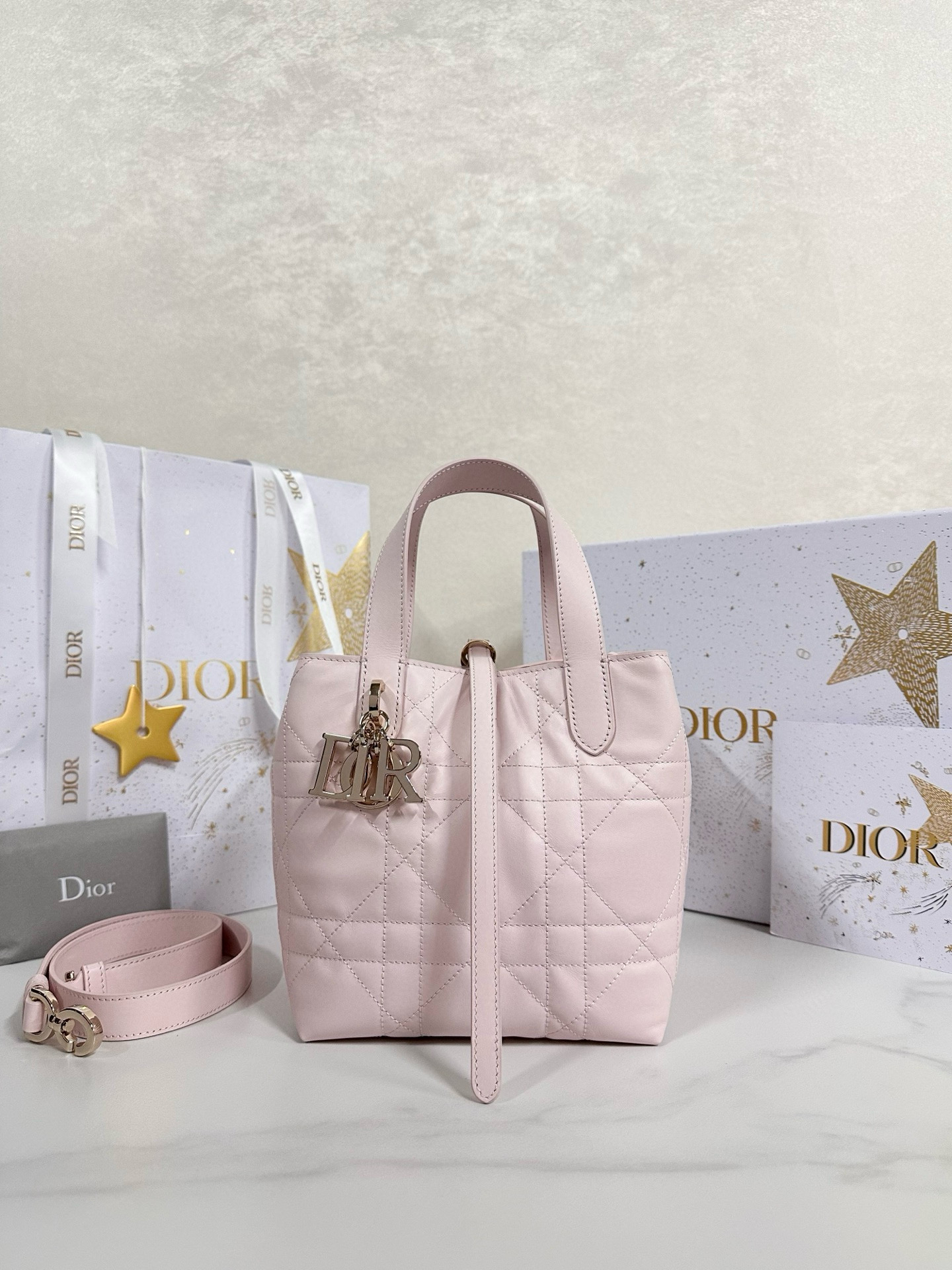 디올 Dior Small Dior Toujours Vertical Tote Bag Pink 16cm