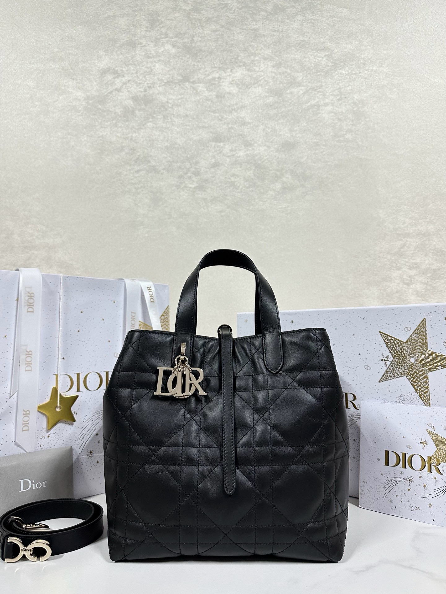 디올 Dior Medium Dior Toujours Vertical Tote Bag Black 20cm