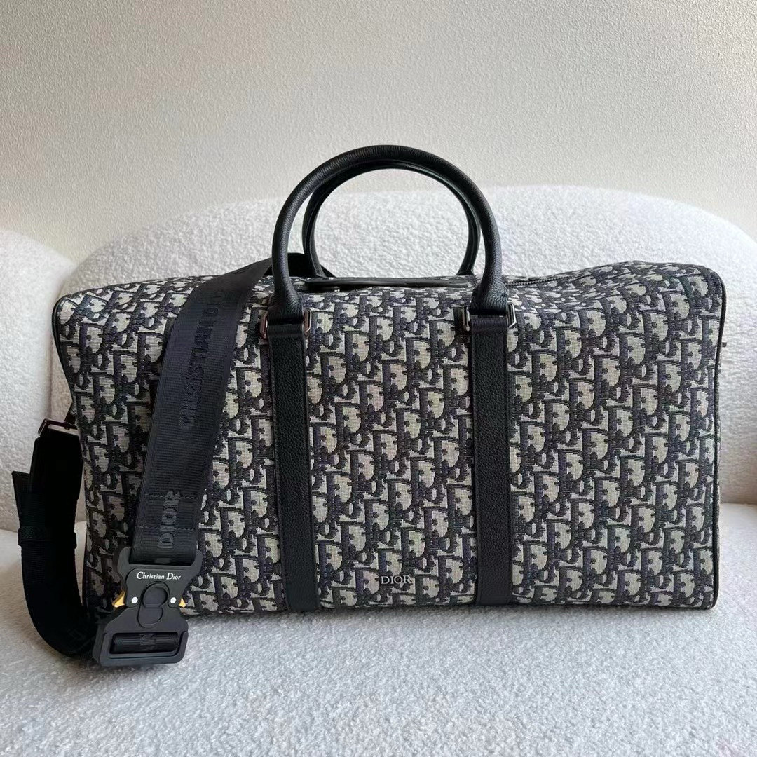 디올 Dior Lingot 50 Bag Beige and Black Oblique Jacquard 50cm