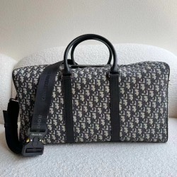 디올 Dior Lingot 50 Bag Beige and Black Oblique Jacquard 50cm