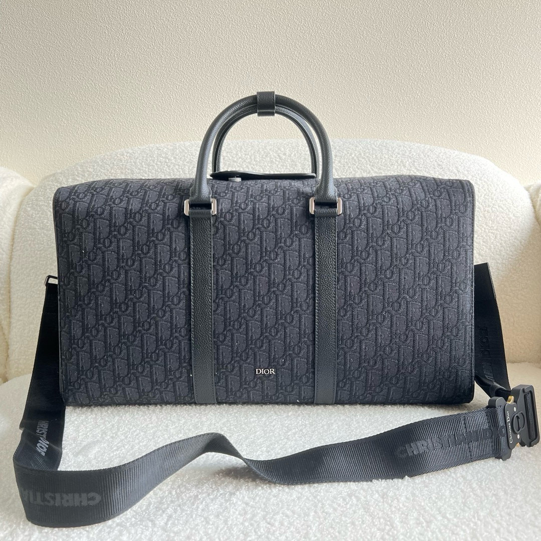 디올 Dior Lingot 50 Bag Black Oblique Jacquard 50cm
