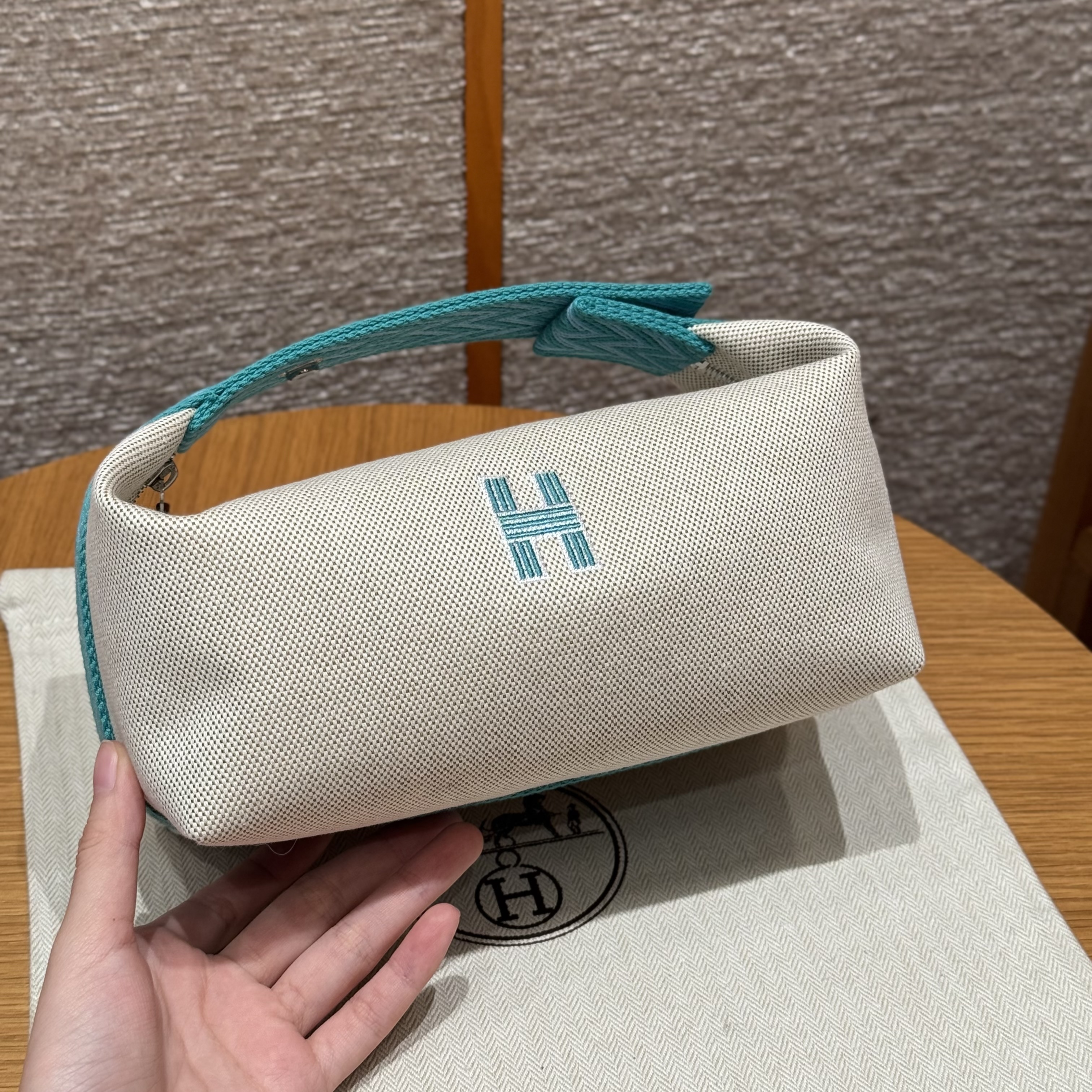 에르메스 Hermes Bride-a-Brac 21cm all- cotton 3P Blue atoll/silver