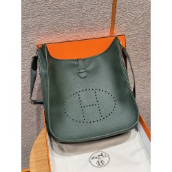 에르메스 Hermes Evelyne 33cm clemence 65 Vert Moyen/gold