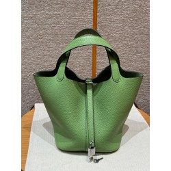 에르메스 Hermes Picotin lock 22cm clemence 3i Vert Criquet/silver
