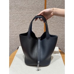 에르메스 Hermes Picotin lock 22cm clemence 89 Noir 2Z Blue Niut T7 Blue Hydra/gold
