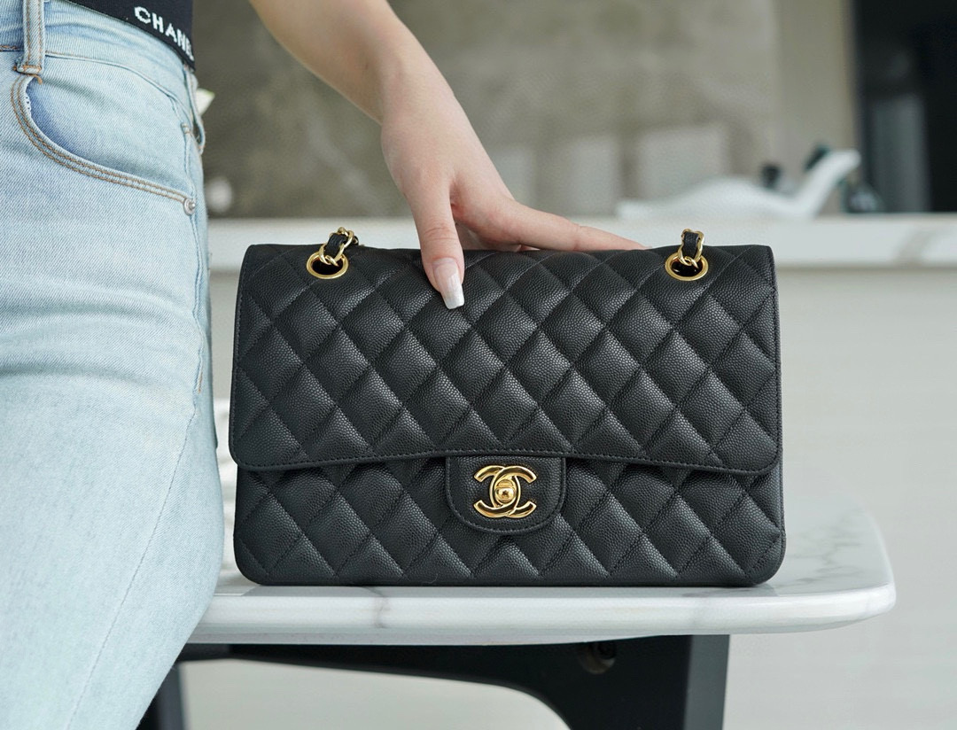 샤넬 Chanel Medium Classic Flap Bag A01112 Black gold 25cm