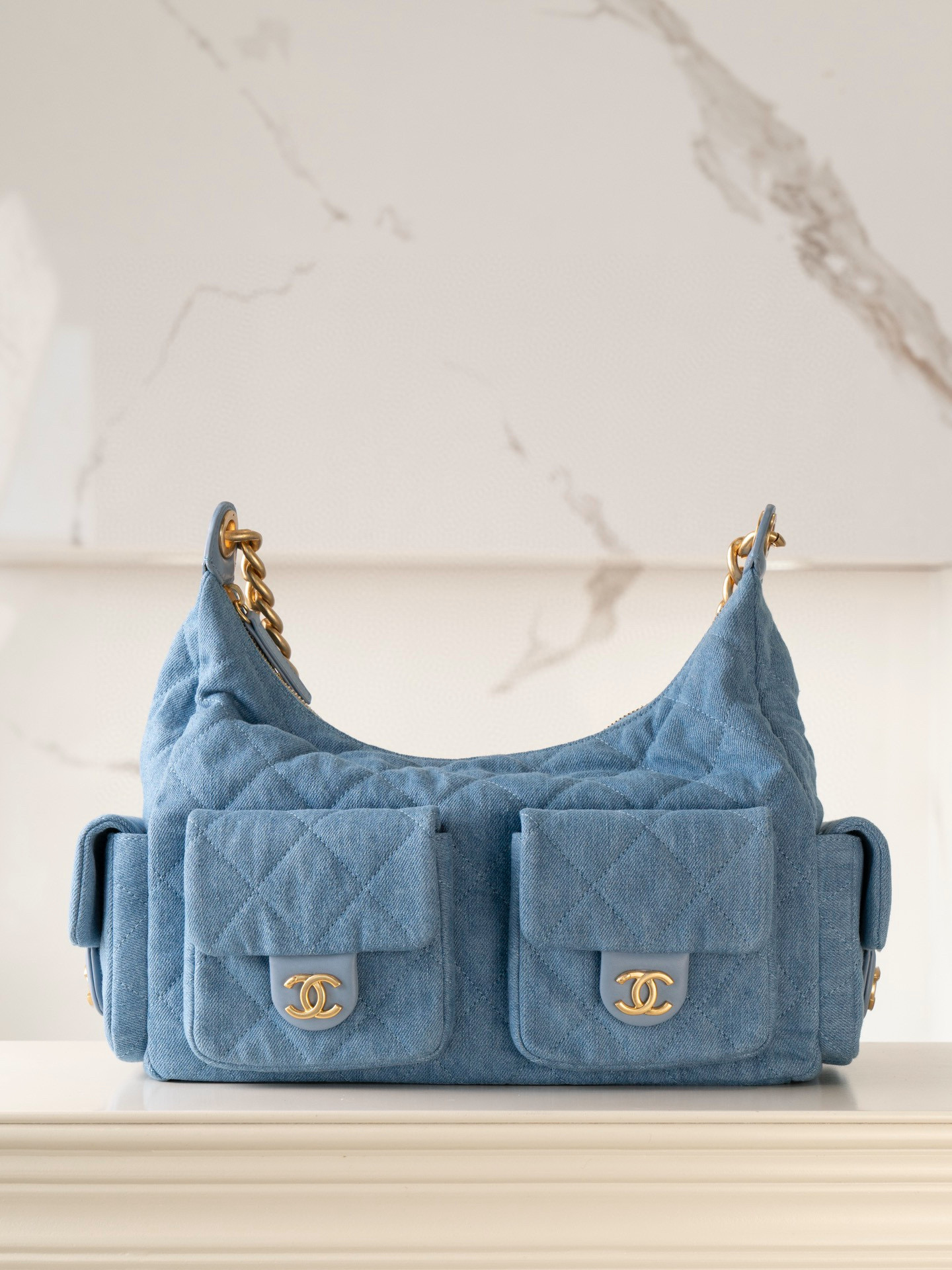 샤넬 Chanel 25c Large Hobo Handbag blue 35cm