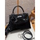 에르메스 Hermes Kelly 25cm Porosus crocodile 89 Noir/silver