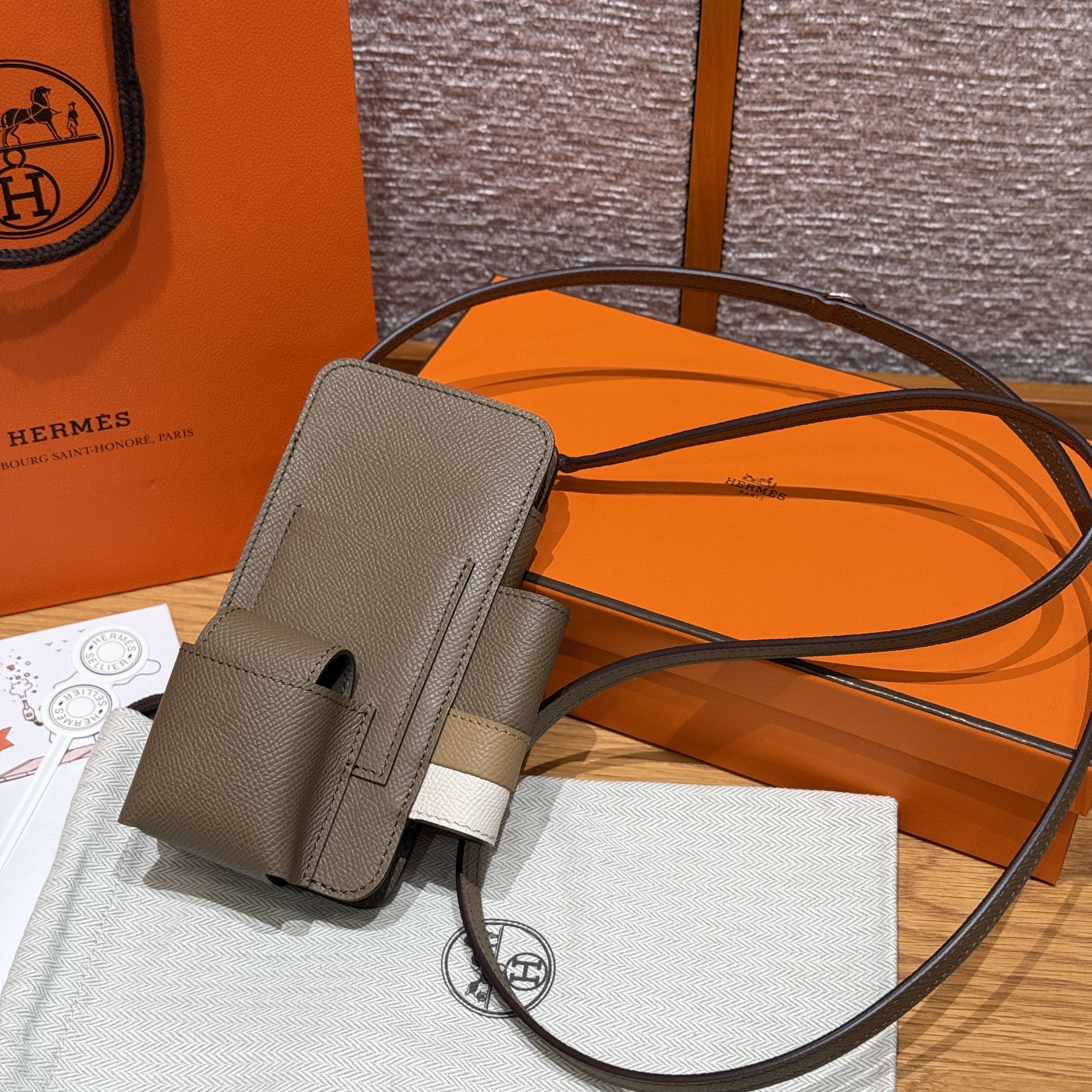 에르메스 Hermes Hermesway Epsom 18 Etoupe 0M Chai 10 Craie/silver