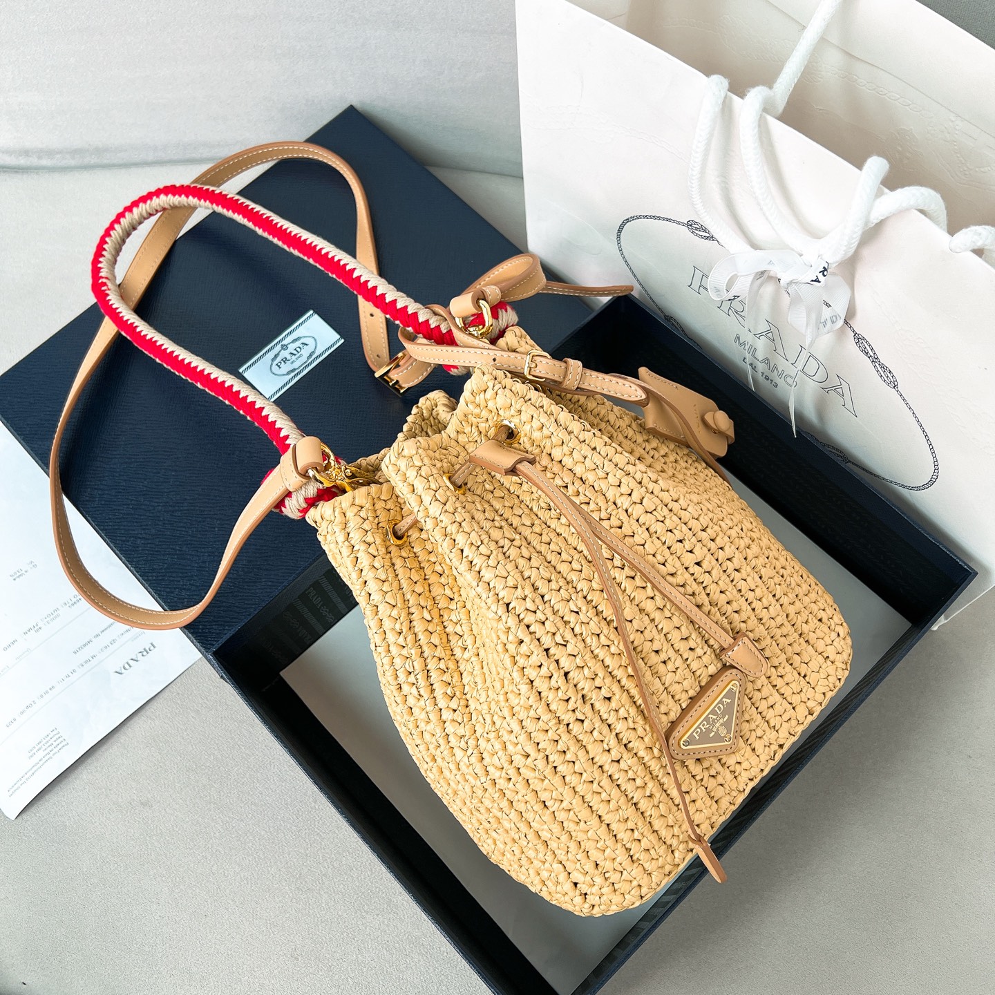 프라다 Prada 1BE068 크로셰 미니 버킷 백 19.5CM