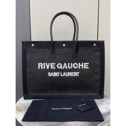 생로랑 Saint laurent/YSL 499290 Rive Gauche Tote Bag in Linen And Leather Black And White 48cm