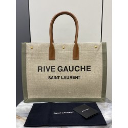 생로랑 Saint laurent/YSL 499290 Rive Gauche Tote Bag in Linen and Leather 48cm