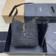 생로랑 Saint laurent/YSL 823812 Le 5 A 7 Small Souple en Raphia et Cuir Noir 22cm