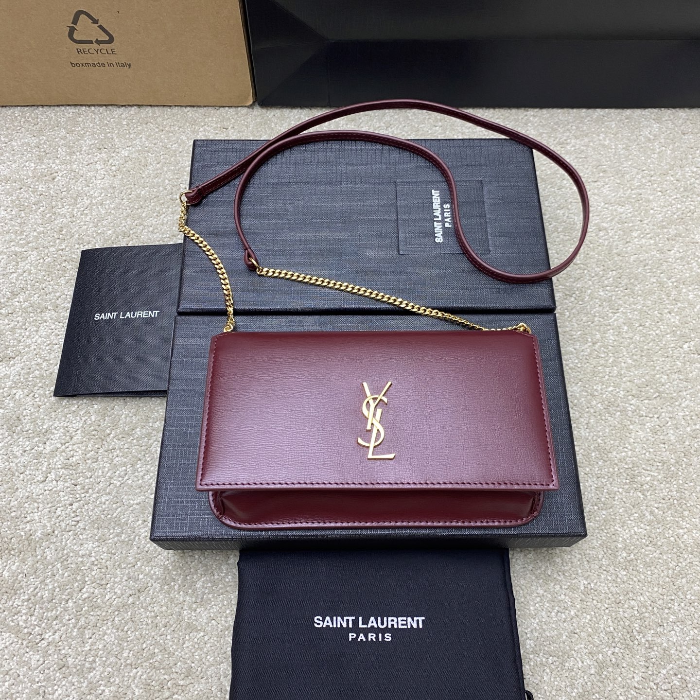 생로랑 Saint laurent/YSL 635095 Cassandre Phone Holder In Smooth Leather Rouge Merlot 18CM
