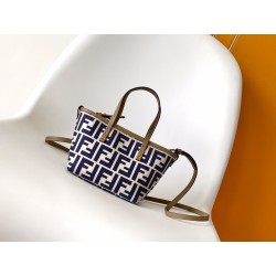 펜디 FENDI 8BS096 Roll Mini Fabric FF Jacquard Bag Light Blue 23CM